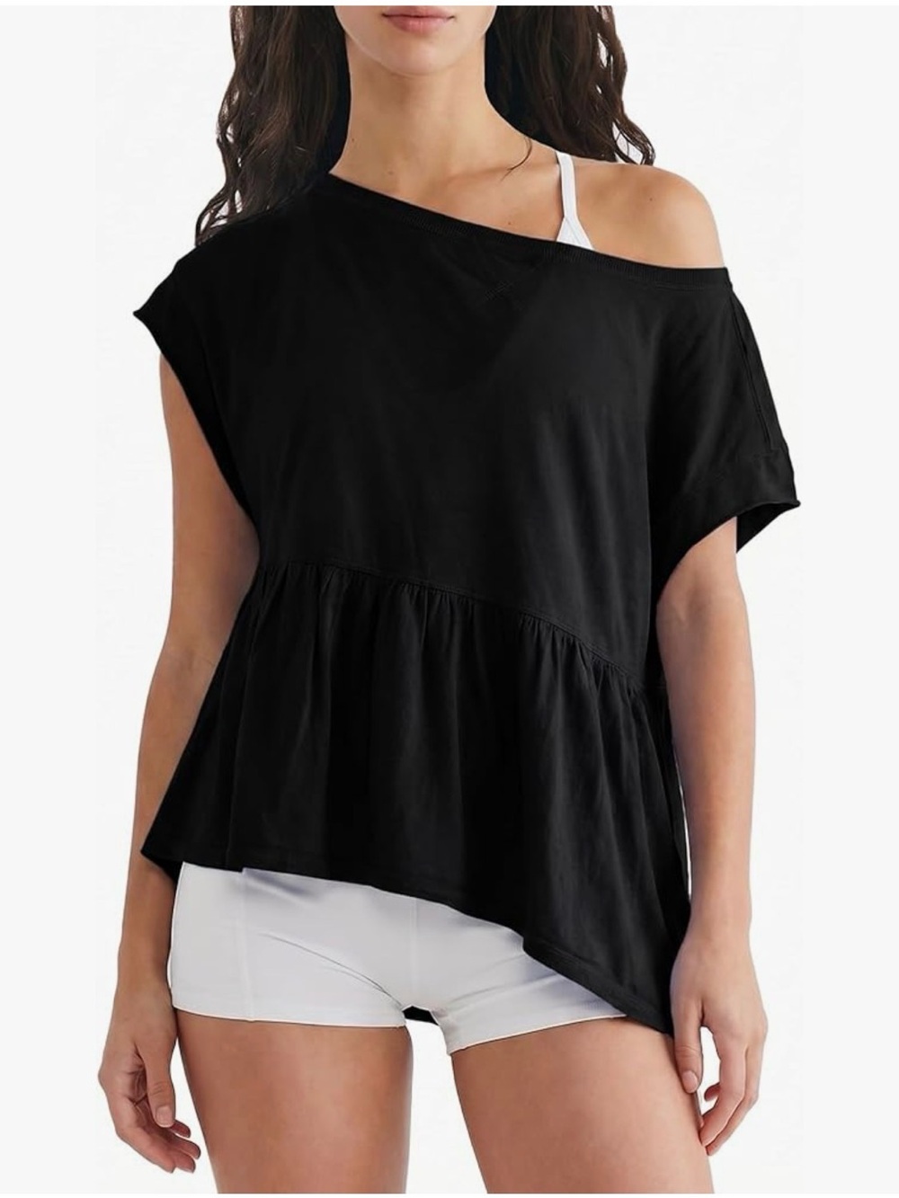Amazon Black Asymmetric Off-Shoulder Crop Top